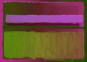 Peinture abstraite en rose et vert sur Rietje Bulthuis