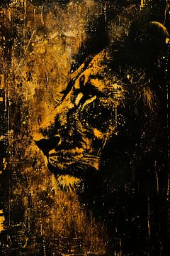 Portrait de lion mystérieux dans un style rustique