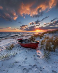 Meer, Sand, rotes Boot