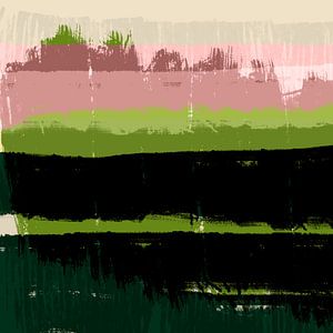 Espoirs de printemps. Paysage moderne abstrait et coloré en noir, vert et rose. sur Dina Dankers