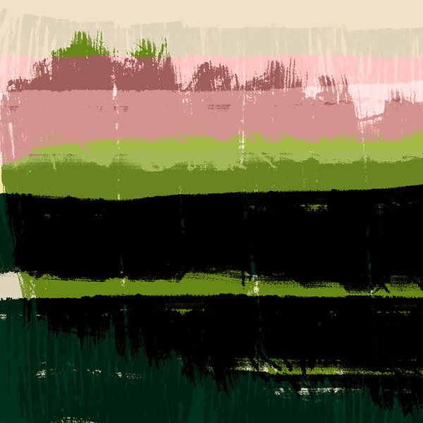 Lente hoop. Modern abstract kleurrijk landschap in zwart, groen en roze. van Dina Dankers