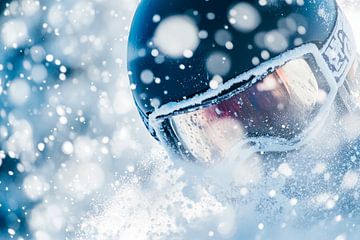 Skiër in een sneeuwstorm met helm van Poster Art Shop