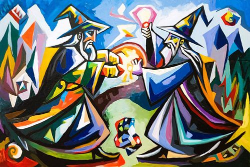 Des magiciens colorés en duel magique
