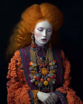 Portrait d'art numérique en nuances d'orange sur Carla Van Iersel