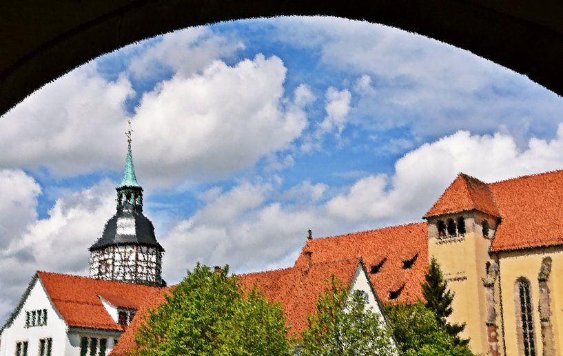 View of the city tower in Backnang mixed media by Werner Lehmann