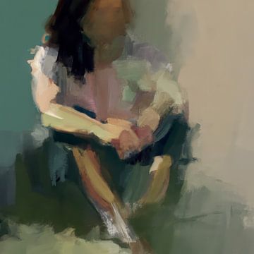 Abstract portret van een zittend persoon van Carla Van Iersel