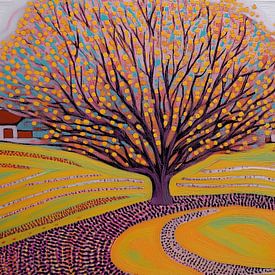 Kleurrijke boom in pointillistische stijl van Ton Kuijpers