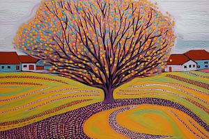 Bunter Baum im pointillistischen Stil