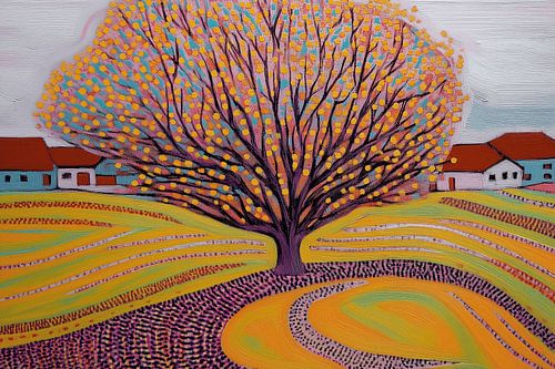 Kleurrijke boom in pointillistische stijl