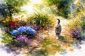 Cyperse kat in tuin van Linda de Klein