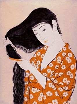 Japanse geisha in warme pastelkleuren van Mad Dog Art