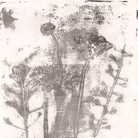 Abstracte botanische kunst. Bloemen in neutrale pastelkleuren. Taupe bloemen op wit van Dina Dankers