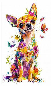 Chihuahua, Blumen und Schmetterlinge