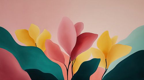 Panorama abstrait aux tons pastel de feuilles roses et jaunes