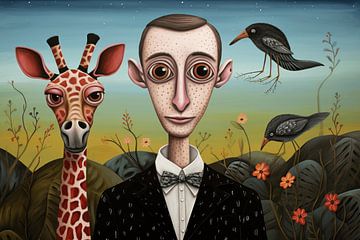 Man with giraffe by Ton Kuijpers