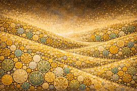 Abstract golden hills with decorative circles by Claudia Gründler