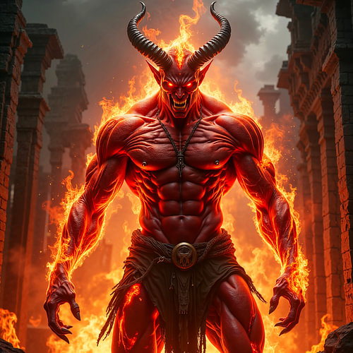 Dark Fantasy Gothic Wall Art: DRAKHEON – The Devil Emerges from the Ruins of a Temple