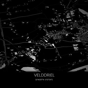 Zwart-witte landkaart van Velddriel, Gelderland. van Rezona