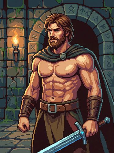 Pixelart-fantasiekrijger