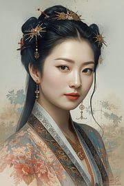 Original Chinese woman in traditional clothing and jewellery from the 18th century. by Brian Morgan