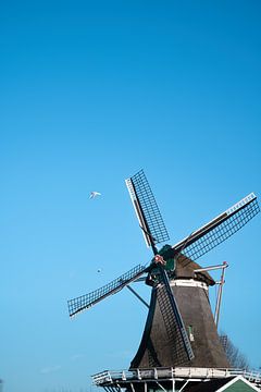 Mühle unter strahlend blauem Himmel in den Niederlanden von Elles van der Veen