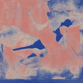 Modern abstract art. Shapes in blue and coral pink. by Dina Dankers