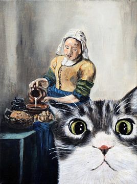 Voor mij! Het melkmeisje van Vermeer met de kat en de melk.
