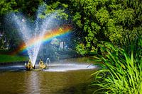 rainbow colours over fountain