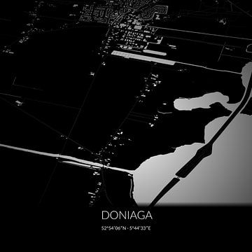 Schwarz-weiße Karte von Doniaga, Fryslan. von Rezona