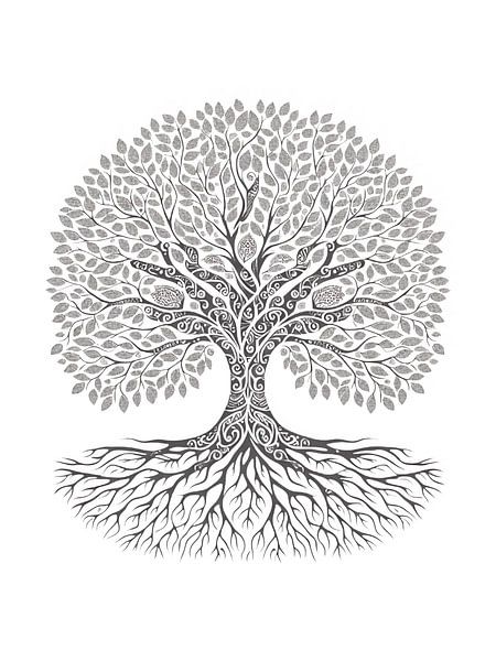 Tree of Life Illustration – Elegant Black &amp; White Nature Art by Ruliyreed