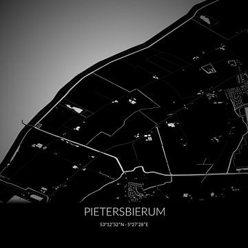 Carte en noir et blanc de Pietersbierum, Fryslan. sur Rezona