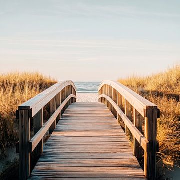 Houten brug strand van Poster Art Shop