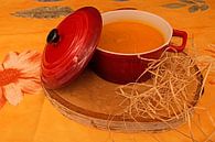 Kürbiscremesuppe mit Curry und Kokosmilch, serviert in einer Suppentasse von Babetts Bildergalerie Miniaturansicht