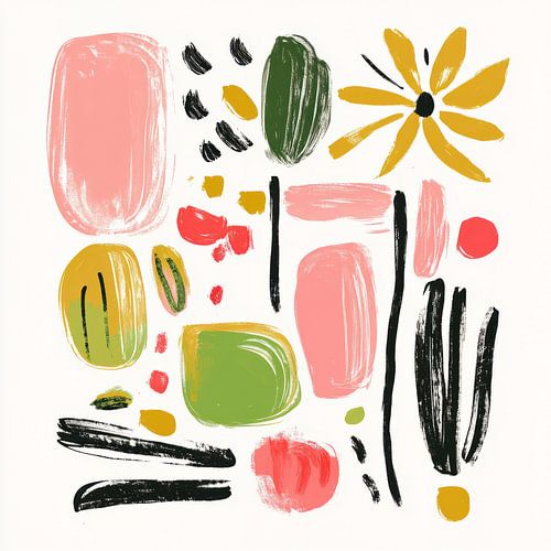 Verspielter Frühling: Ein minimalistisches, farbenfrohes Kunstwerk