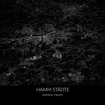 Schwarz-weiße Karte von Hamm Städte, Nordrhein-Westfalen, Deutschland. von Rezona