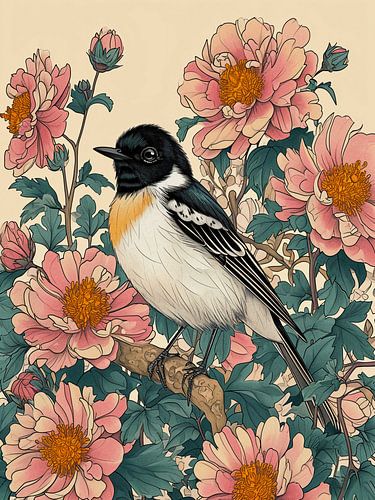 Vintage vogels en bloemen