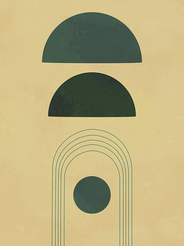Bauhaus Yellow Stone – Abstract Minimalistisch Kunstwerk in Geel en Groen