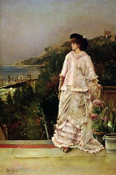 Alfred Emile Stevens,Vrouw op een terras