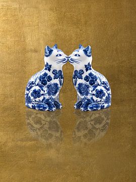 Delfts blauwe poezen. Op een gouden achtergrond van Mijke Konijn