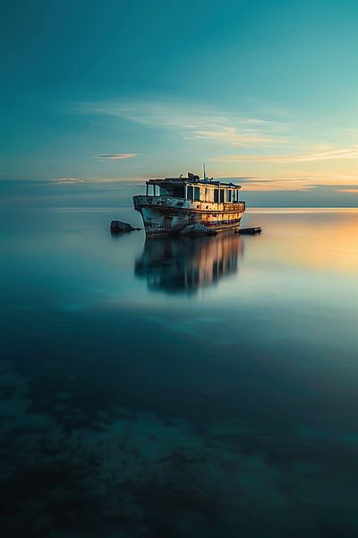 Einsames Boot, stiller Ozean von fernlichtsicht