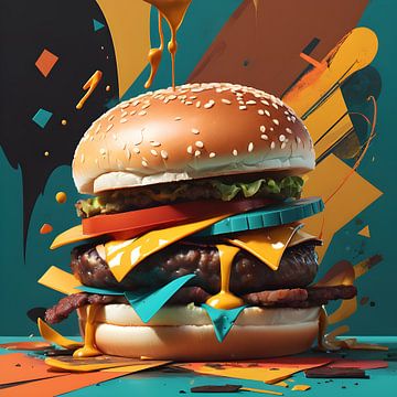 Kleurrijke Hamburger in Moderne Popart Stijl