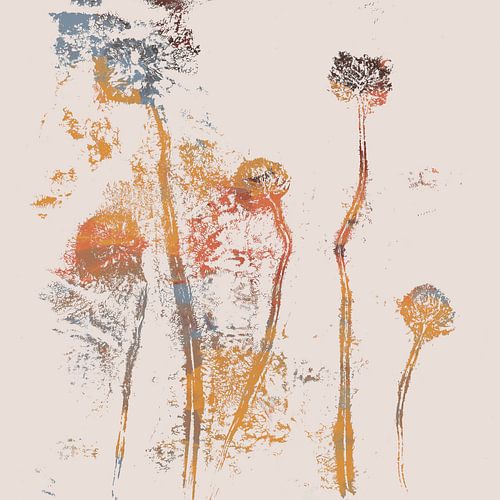 Abstracte botanische kunst. Bloemen en planten in terra, bruin, grijs en beige