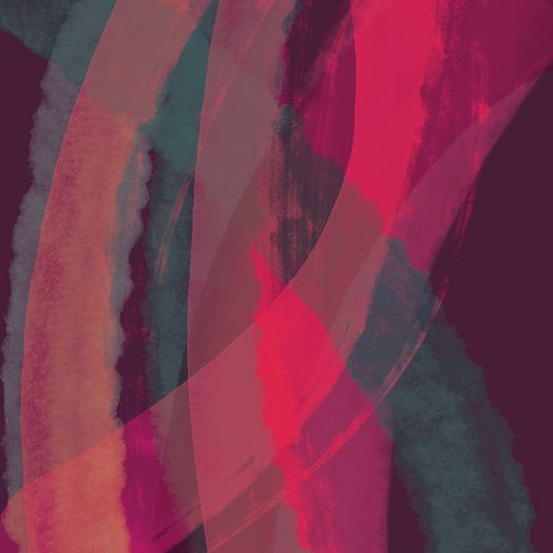 Lignes et formes abstraites en rouge, violet et vert