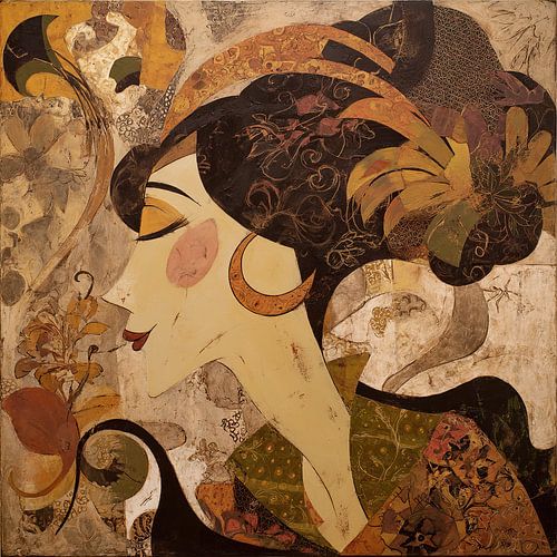 Vrouw en bloemen kunst van Kunst Kriebels