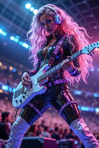 NEON SUPERSTAR - La guitariste au concert Cyberpunk du futur