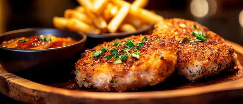 Rustic platter meal with chips by Poster Art Shop