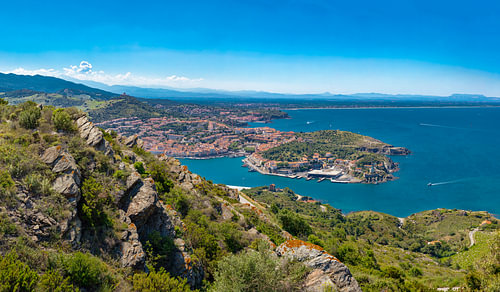 Blick auf die Bucht von Port-Vendres vom Cap Béar aus, Port-Vendres, Pyrénées-Orientales, Frankreich