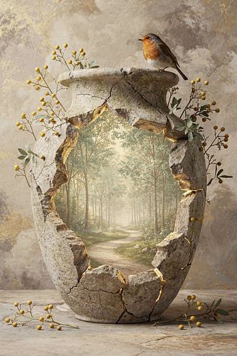 Landelijke zachtheid – stilleven met vaas en bospad