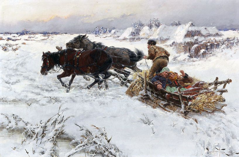 Funny sled ride, Jaroslav Věšín, around 1890 by Atelier Liesjes