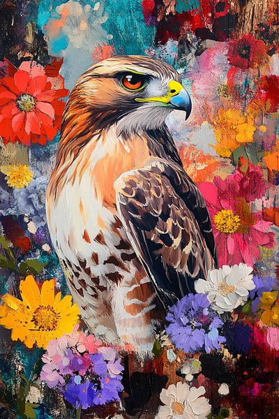 Hawk with colourful flowers by Imperial Art House